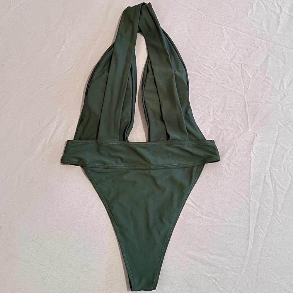 Small - Olive green one piece swimsuit